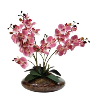 Arranjo De Flores 4 Orquídeas Rosa No Vaso De Vidro