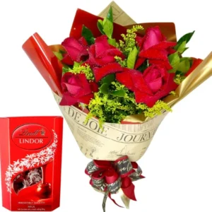 Buque de Rosas Vermelhas com Chocolate Lindt Lindor 75G