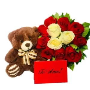 Buquê de rosas com pelúcia