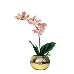 Arranjo No Vaso Dourado Flores Orquídeas P/Sala