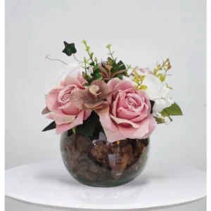 Arranjo Flores Rosas Art. Vaso Terrário - 30x25cm