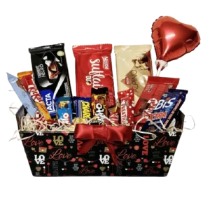 Cesta Carinho com Chocolates com Balão Coração