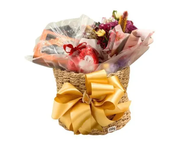 CESTA COM CHOCOLATES E FLORES FLORANNA