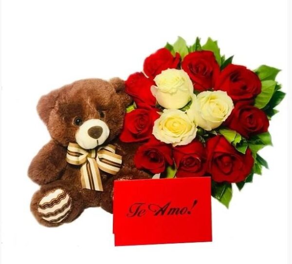 Buquê de rosas com pelúcia